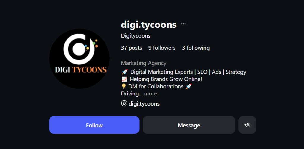 Digitycoons social media page showcasing it's presence over social media